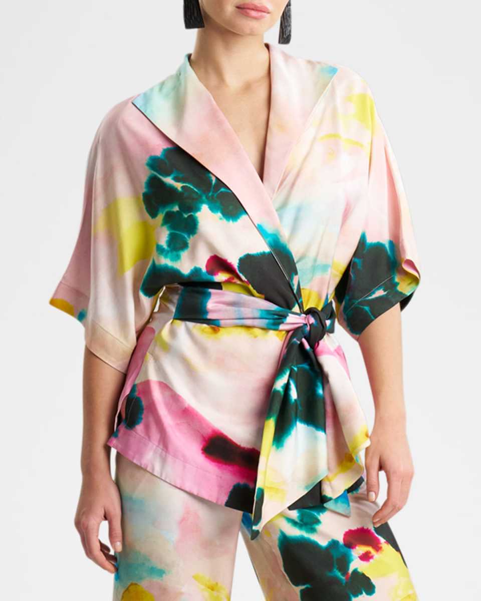 Akiko Watercolor-Print Silk Twill Blouse